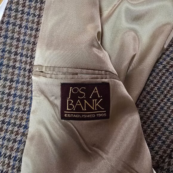 JoS A Bank Pure Wool Houndstooth 2 Button Blazer Sports Coat Brown Tan Sz 42L - Picture 9 of 11